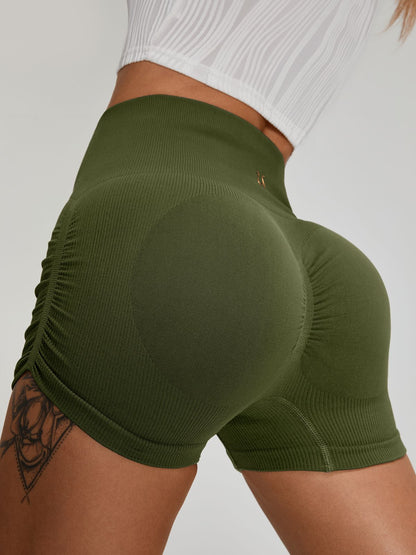 BUYCO Female Ribbed Ruched Back Quick-drying Spandex Gym Fit Shorts