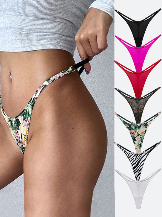 BUYCO Female Fitted Silk Solid Color Print T-Back Panties