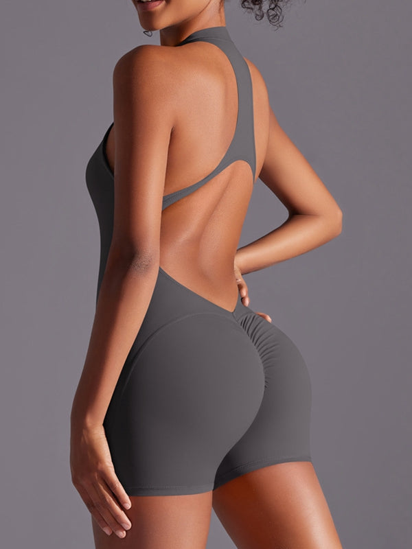BUYCO Female Zipper Backless Ruched Back Romper