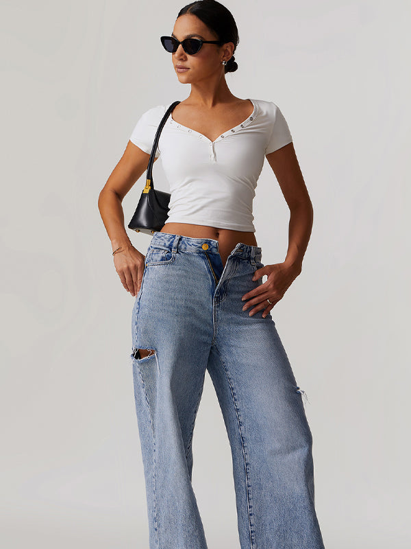 BUYCO Female V-neck Quick Dry Buttons Yoga Short Sleeves