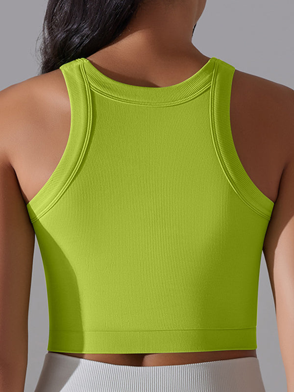 BUYCO Female Solid Color Ribbed Elastic Tight Round Neck Tank