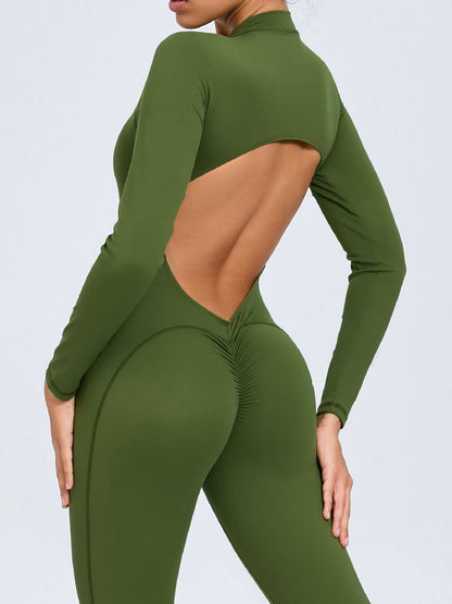 BUYCO Female Backless Zipper Hollow Out Ruched Back Jumpsuit