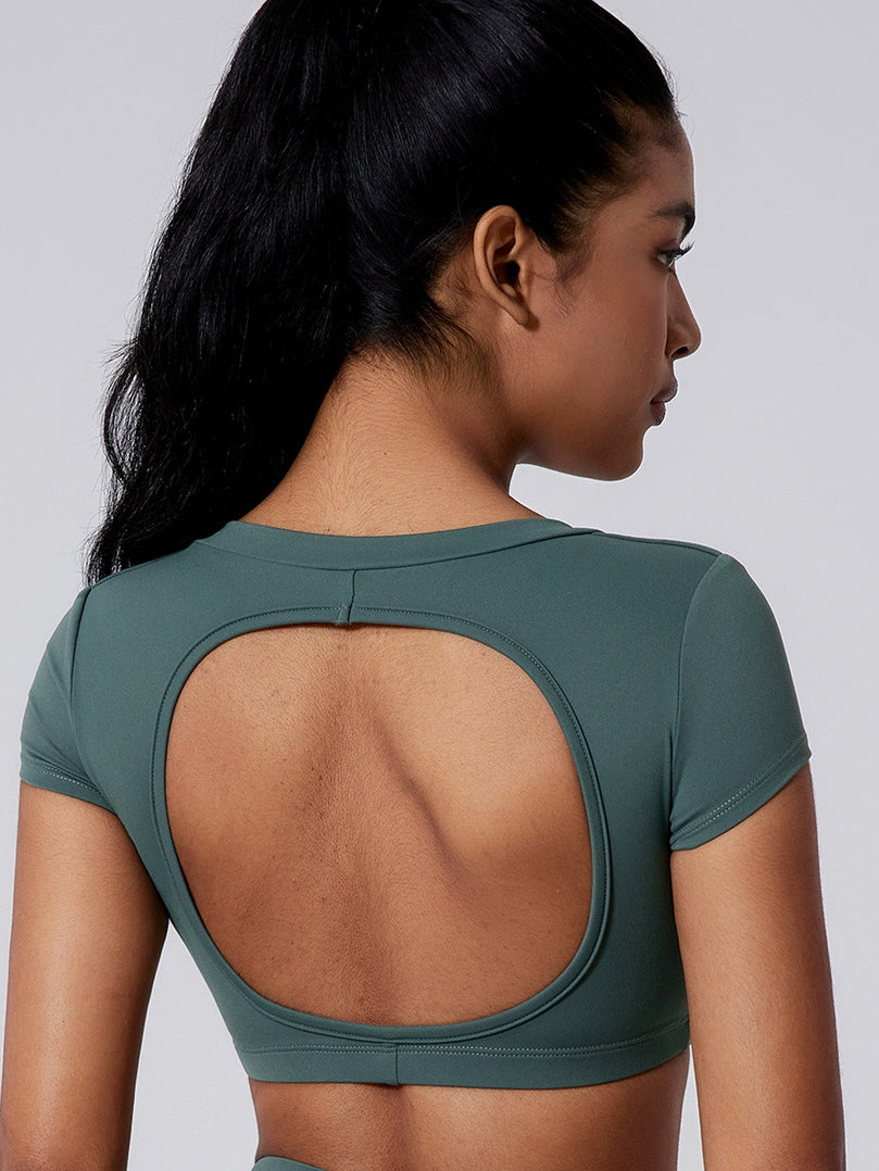 BUYCO Female Deep V Solid Color Backless Short Sleeves