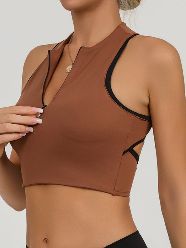 BUYCO Female Fitted Contrast Color Hollow Out Solid Color Backless Quick Dry Tank