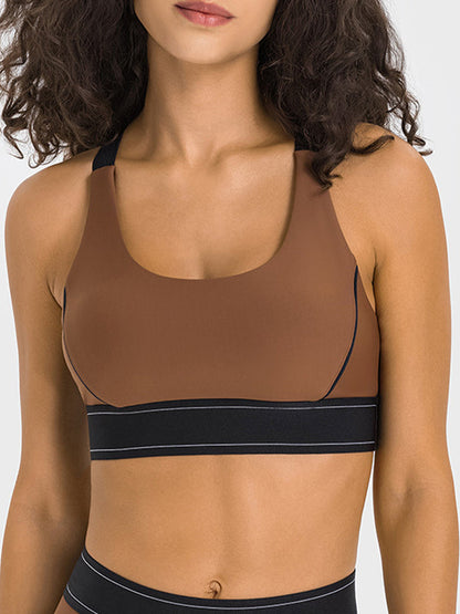 BUYCO Female Contrast Color Adjustable Strap with Chest Pads Sports Bras