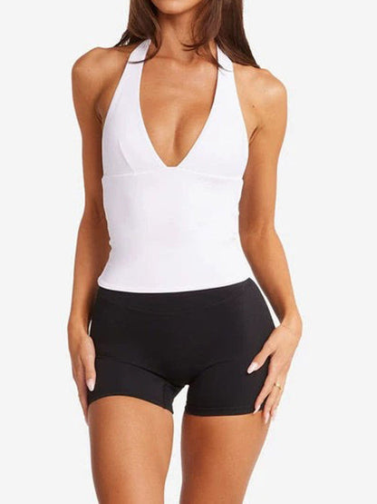 BUYCO Female Solid Color V-neck Halter Backless with Chest Pads Quick Dry Tank