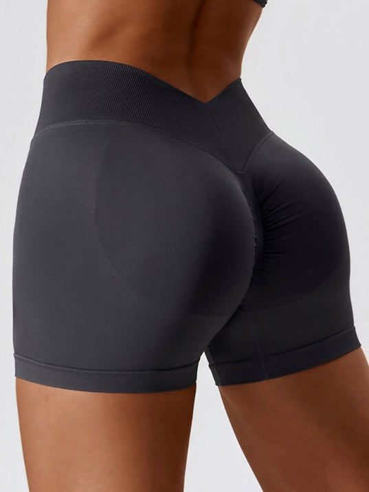 BUYCO Female Quick-dry V-shaped Waist Ruched Back Spandex Gym Fit Shorts