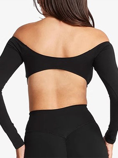 BUYCO Female Fitted Solid Color Backless Elastic Tight Long Sleeves