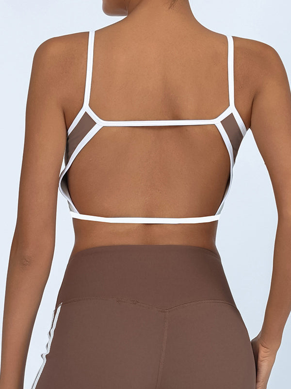 BUYCO Female Contrast Color Elastic Tight Quick Dry Hollow Out Backless Sports Bras