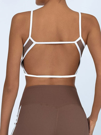 BUYCO Female Contrast Color Elastic Tight Quick Dry Hollow Out Backless Sports Bras