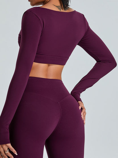 BUYCO Female Solid Color V-neck Elastic Tight Long Sleeves