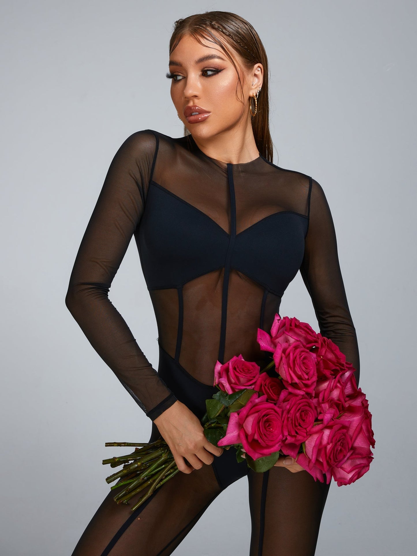 BUYCO Female Fitted Mesh Yoga Jumpsuit