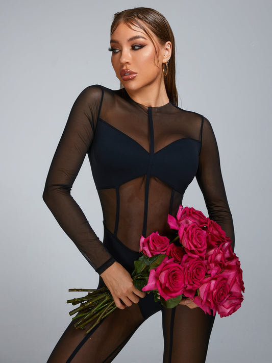 BUYCO Female Fitted Mesh Yoga Jumpsuit