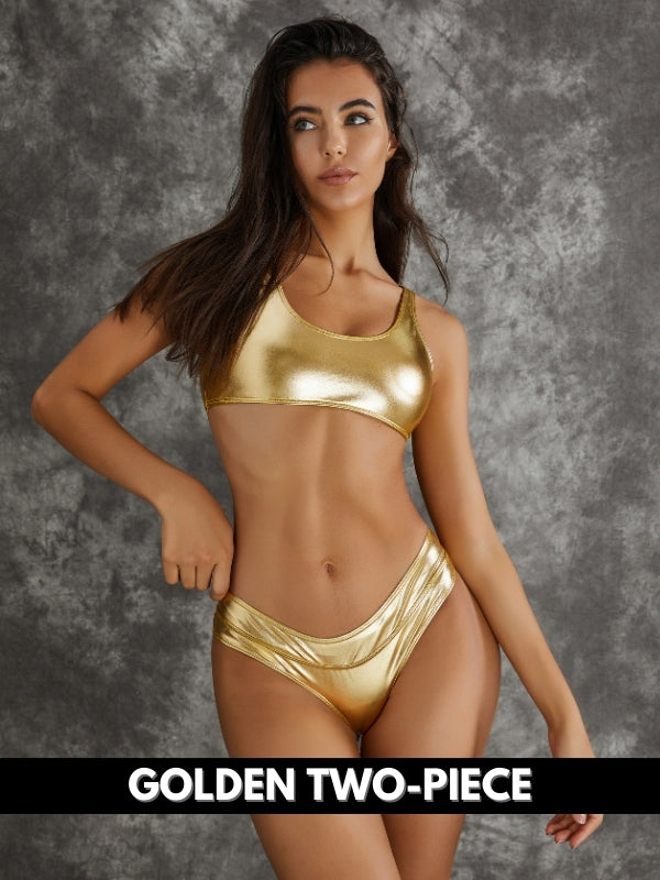 BUYCO Female Fitted Shiny Golden & Sliver Swimsuit