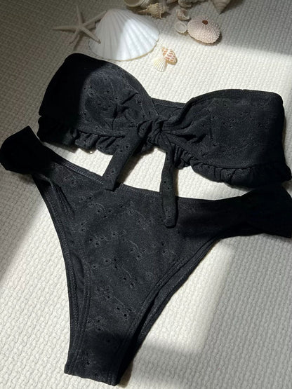 BUYCO Female Fitted Solid Flounce Bikini Set