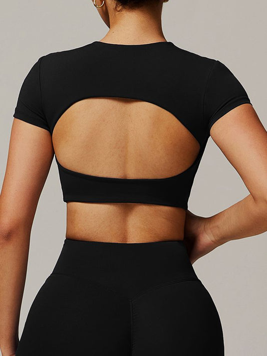 BUYCO Female Solid Color Backless with Pads Cropped Short Sleeves