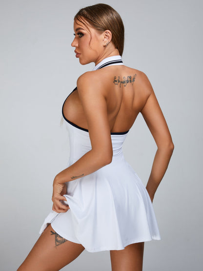 BUYCO Female V Collar Backless Halter Short Dress