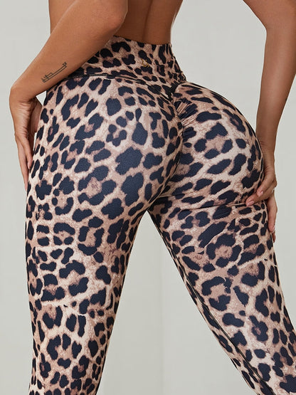 BUYCO Female Leopard Ruched Back U Collar BacklessTracksuit