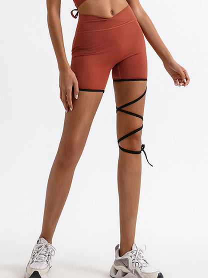 BUYCO Female Contrast Color Lace-up Quick Dry Elastic Tight High-rise Shorts