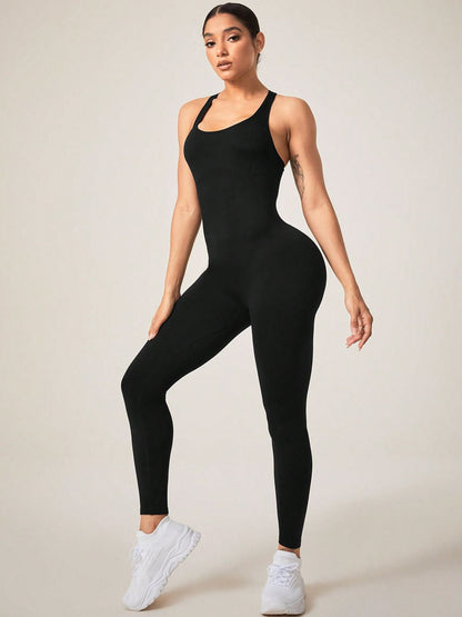 BUYCO Female Cross Back Hollow Out Quick Dry Jumpsuit