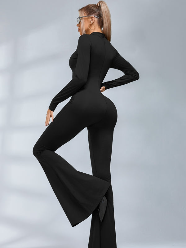 BUYCO Female Trendy Zipper Flare Body-fit Jumpsuit