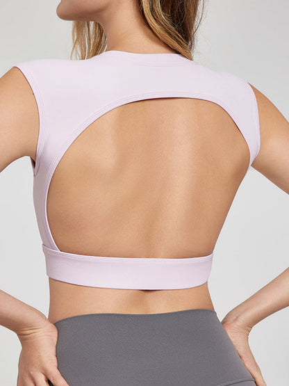 BUYCO Female Fitted Solid Color Backless with Pads Cropped Tank