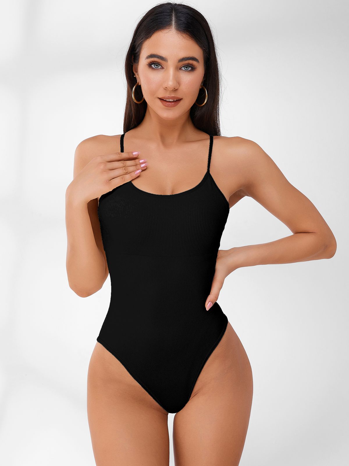 BUYCO Female Sleeveless Ribbed Adjustable Straps Short Bodysuit