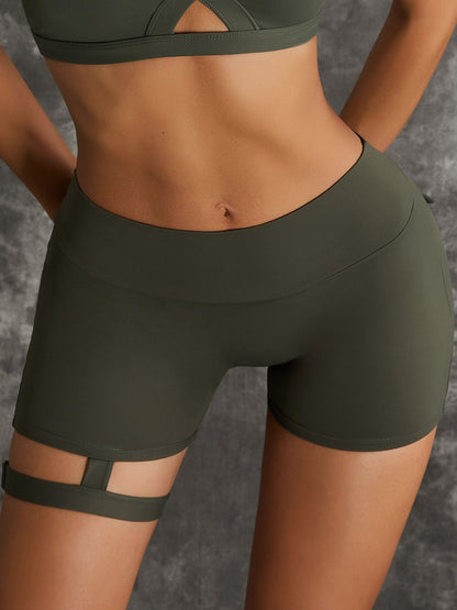 BUYCO Female Unique Cut Out Pocket Mesh Ruched Back Spandex Gym Fit Shorts