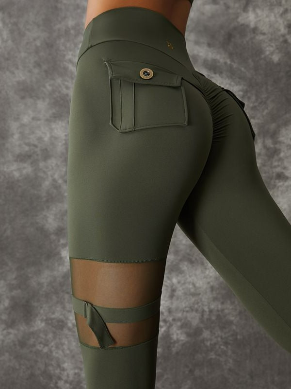 BUYCO Female Unique Cut Out Pocket Mesh Ruched Back Leggings