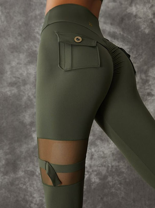 BUYCO Female Unique Cut Out Pocket Mesh Ruched Back Leggings