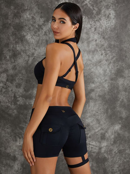 BUYCO Female Unique Cut Out Pocket Mesh Ruched Back Sportswear