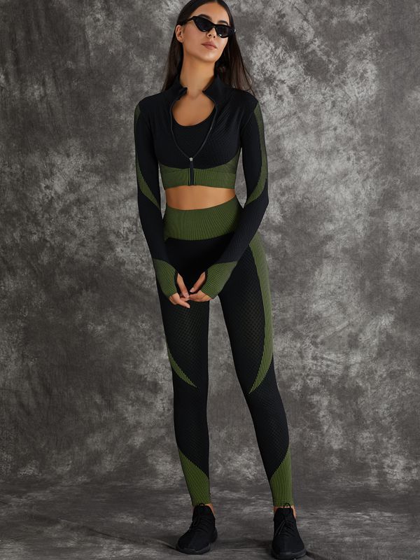 BUYCO Female 3 Pieces Long Sleeve Zippers Fitness Suit