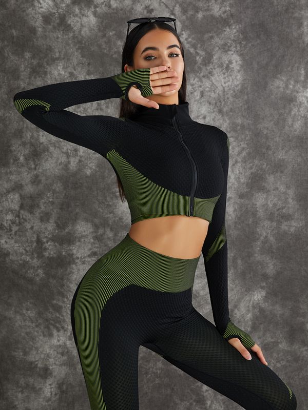 BUYCO Female 3 Pieces Long Sleeve Zippers Fitness Suit
