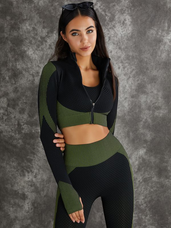 BUYCO Female 3 Pieces Long Sleeve Zippers Fitness Suit