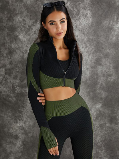 BUYCO Female 3 Pieces Long Sleeve Zippers Fitness Suit