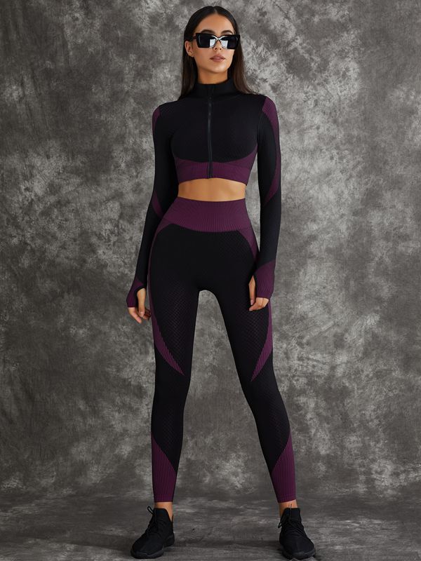 BUYCO Female 3 Pieces Long Sleeve Zippers Fitness Suit