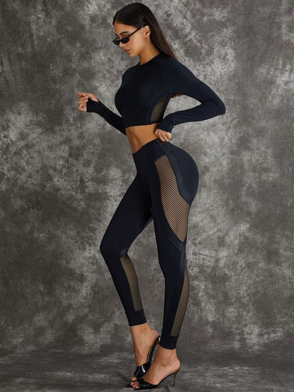 BUYCO Female PU Net Thumbholes High-rise Hip-lift Sportswear