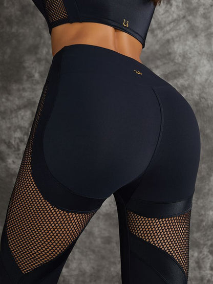 BUYCO Female PU Net Thumbholes High-rise Hip-lift Leggings