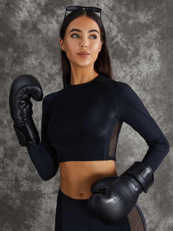 BUYCO Female PU Net Thumbholes High-rise Hip-lift Sportswear