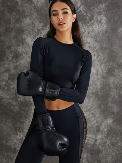 BUYCO Female PU Net Thumbholes High-rise Hip-lift Sportswear