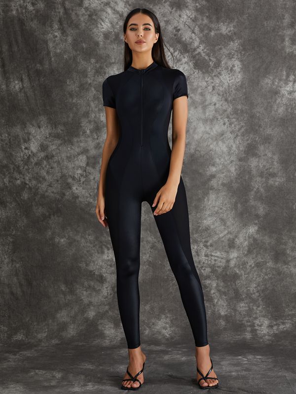 BUYCO Female Fitted Zipper Breathble Shortsleeve Jumpsuit