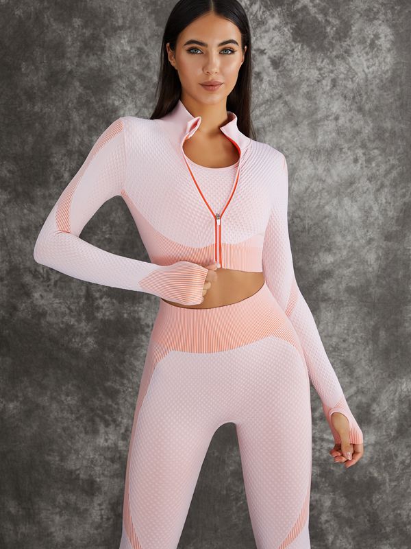 BUYCO Female 3 Pieces Long Sleeve Zippers Fitness Sportswear