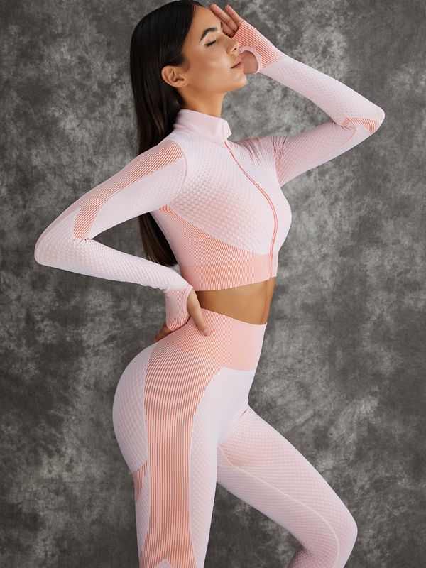BUYCO Female 3 Pieces Long Sleeve Zippers Fitness Sportswear