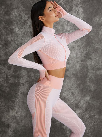 BUYCO Female 3 Pieces Long Sleeve Zippers Fitness Sportswear