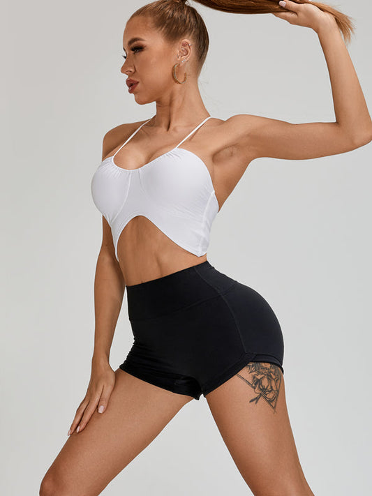 BUYCO Female Ruched Back Halter Folds Pleated Backless Short Tracksuit