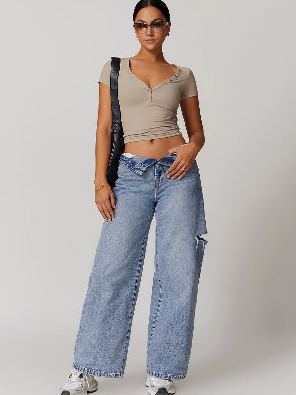 BUYCO Female V-neck Quick Dry Buttons Yoga Short Sleeves