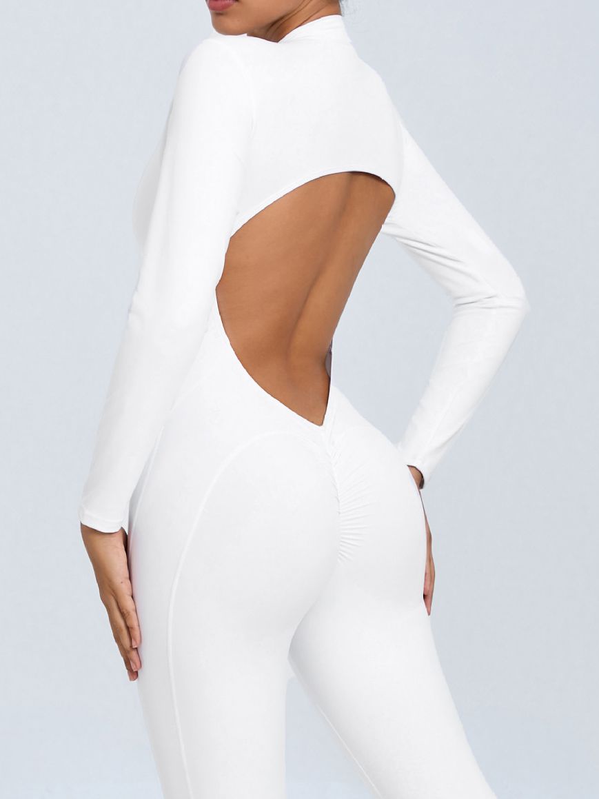 BUYCO Female Backless Zipper Hollow Out Ruched Back Jumpsuit