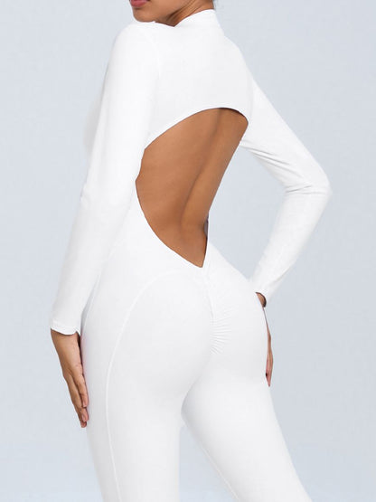 BUYCO Female Backless Zipper Hollow Out Ruched Back Jumpsuit