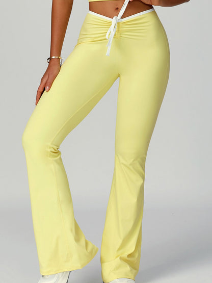 BUYCO Female Contrast Color V-shaped Waist Folds Lace-up Flare Leggings