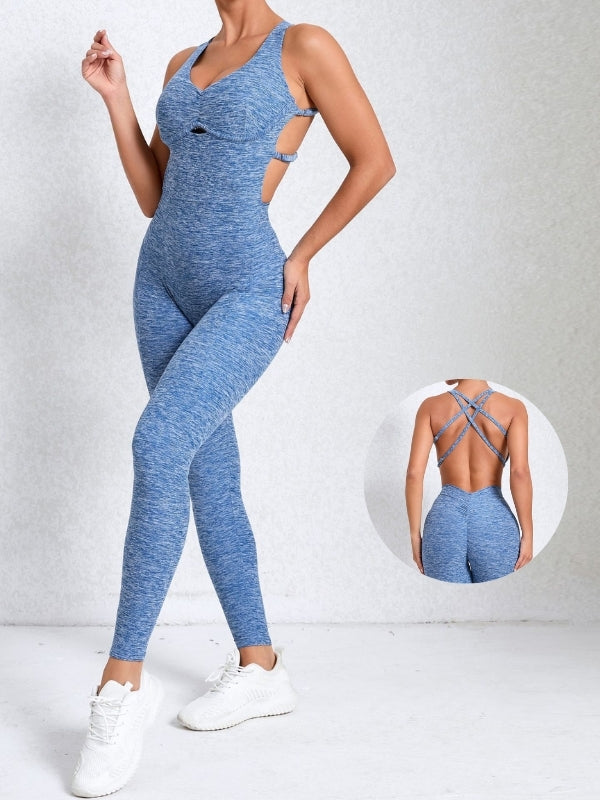 BUYCO Female Cross Back Ruched Back Adjustable Straps Jumpsuit